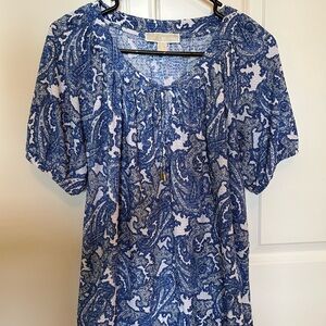 Michael Kors Blue and White Puff Sleeve Blouse